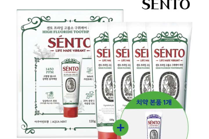 센토 프리미엄 고.불소 무불소 치약 120g 4개
