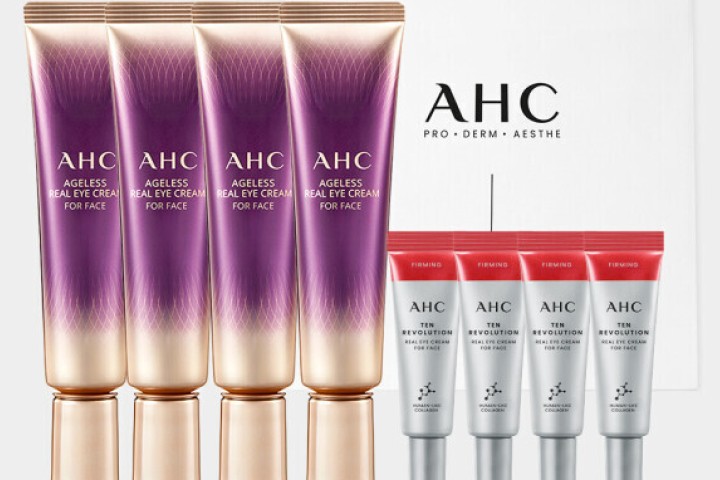 AHC 에이지리스 리얼 아이크림 포 페이스 30ml 4개 + 텐레볼루션 아이크림 7ml 4개 + 쇼핑백